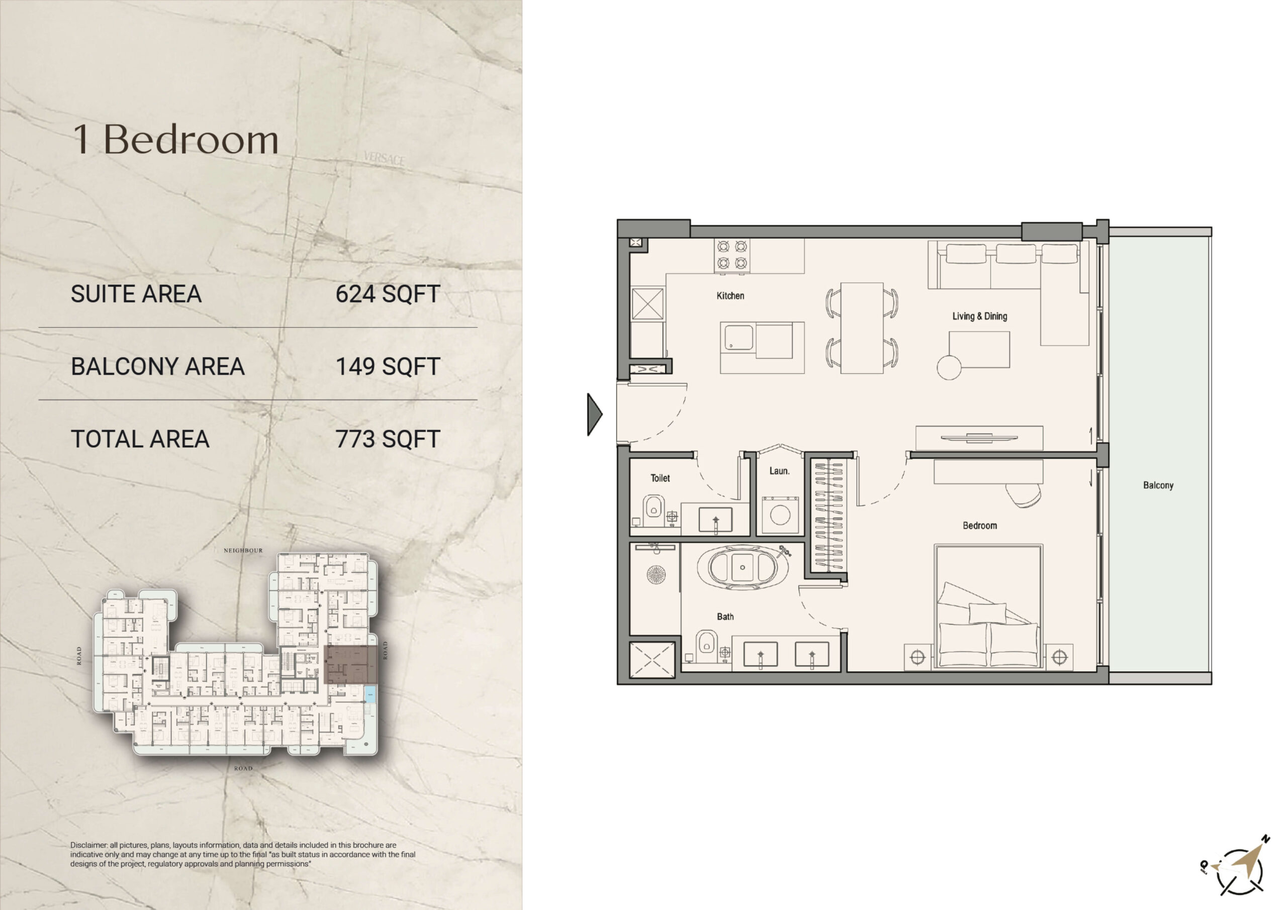 1 Bedroom floor plan — 113 Residences by Iman