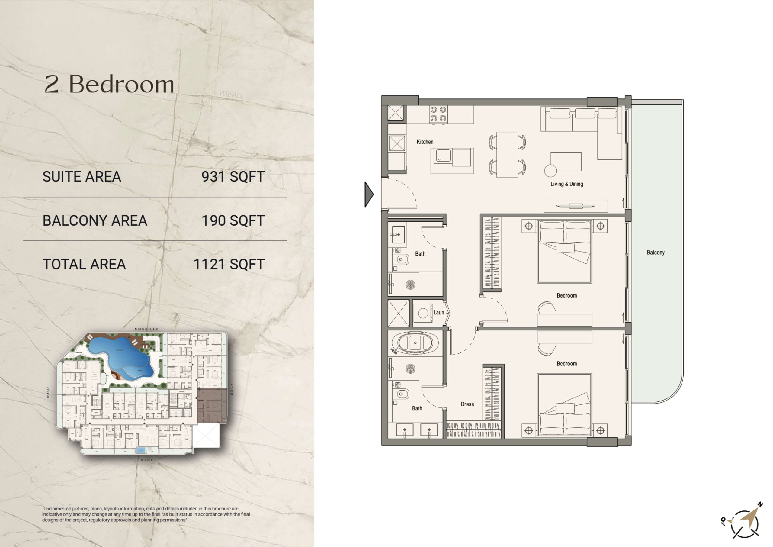 2 Bedroom floor plan — 113 Residences by Iman