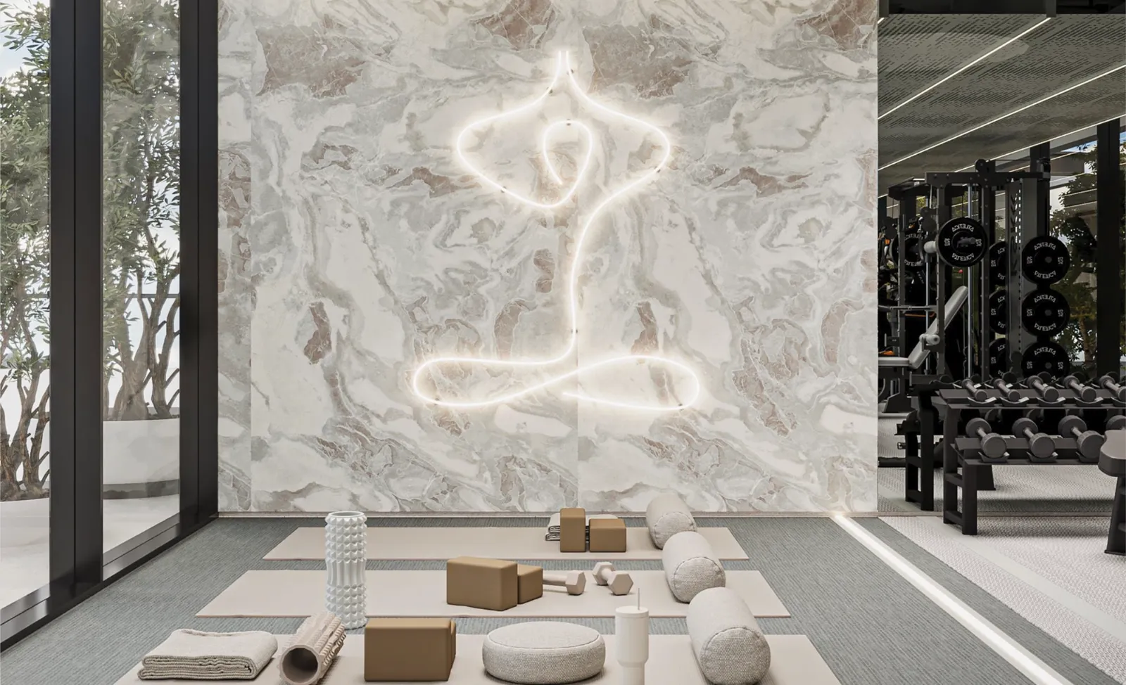 Yoga studio at 113 Residences by Iman